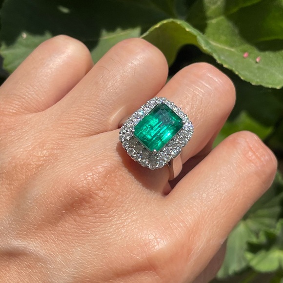 Emerald Diamond Ring Pendant 2way 18k white gold - Picture 3 of 5